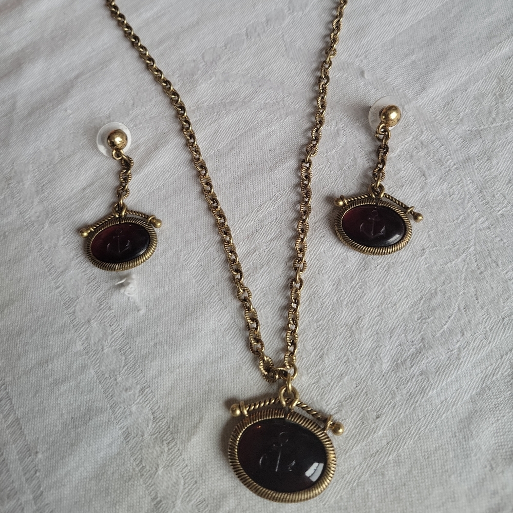 Cabi Red Anchor earrings and necklace